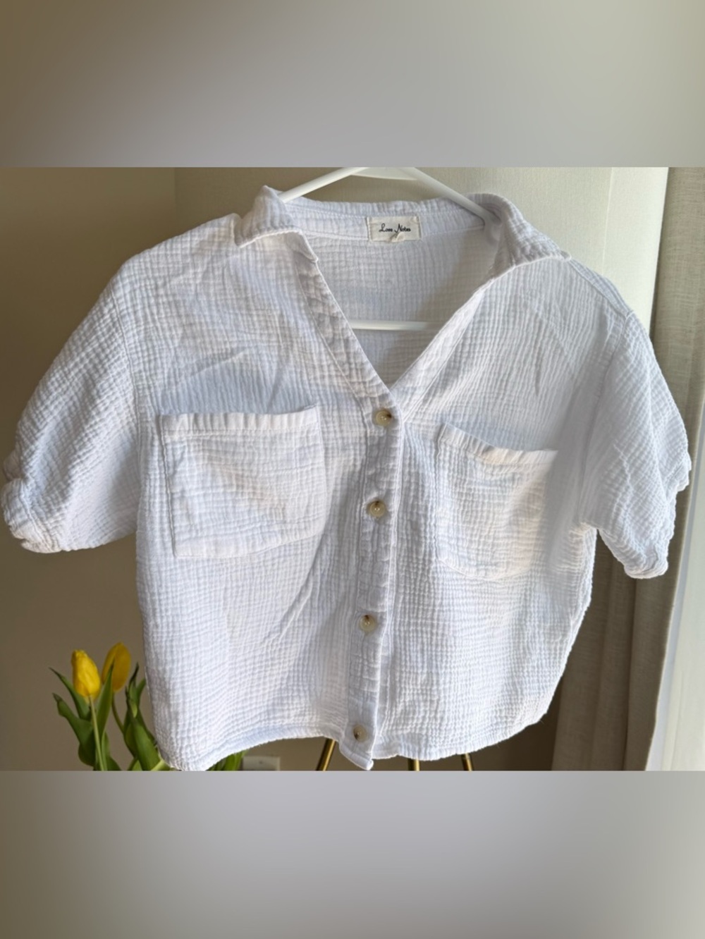 Love Notes White Gauze Button Front Shirt